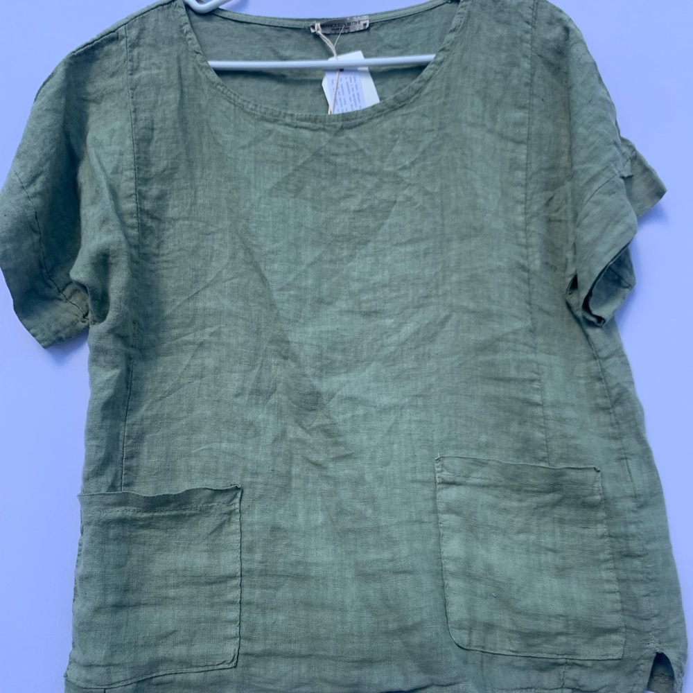 Francesca Bettini Green Linen Short Sleeve Shirt